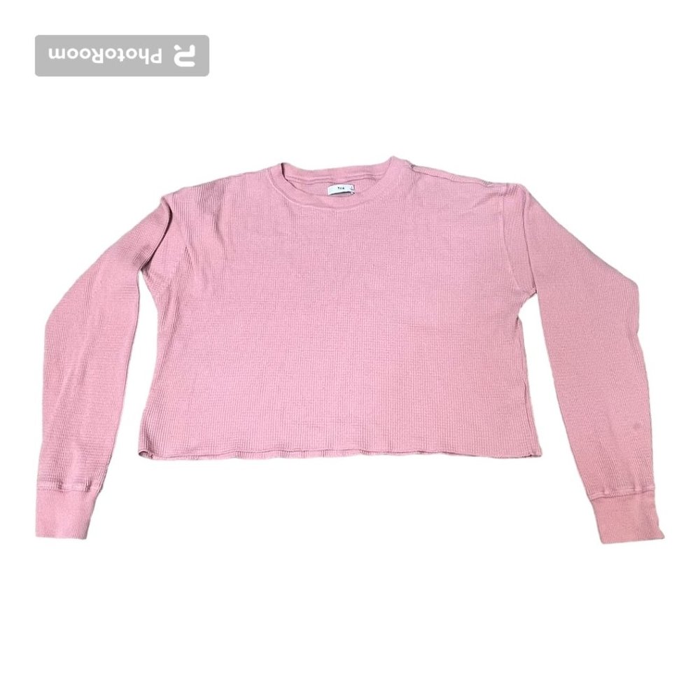 Aritzia TNA boxy hip length pink thermal top, SIZE SMALL